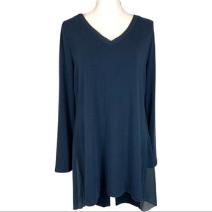 Soft Surroundings Jersey Knit Long Sleeve Tunic V-neck Top In Navy Size Medium